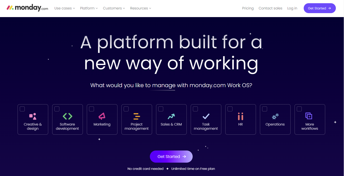 Screenshot of the CTAs on the Monday website