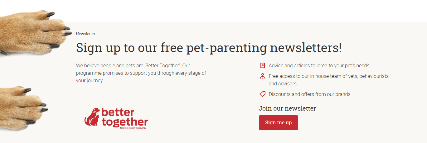 Screenshot of one of Purina's email CTAs
