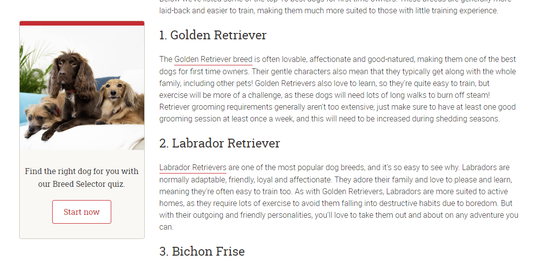 Screenshot of a Purina blog