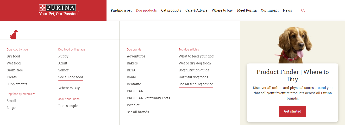 Screenshot of a Purina CTA