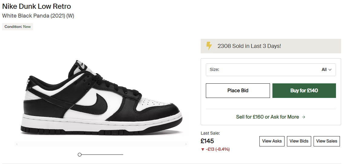 Screenshot of CTAs on a StockX product page