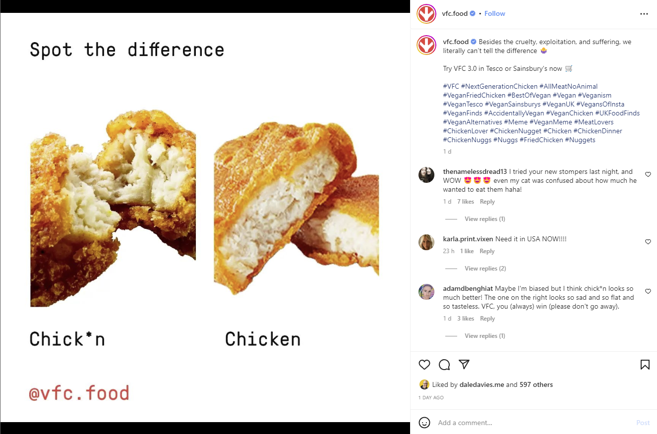 Screenshot of an Instagram post by VFC