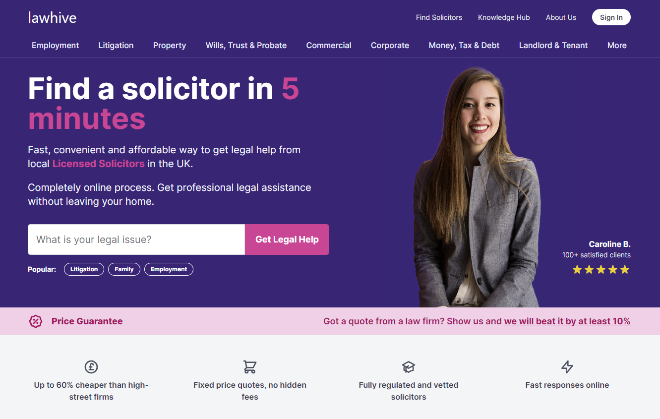 Screenshot of the Lawhive homepage