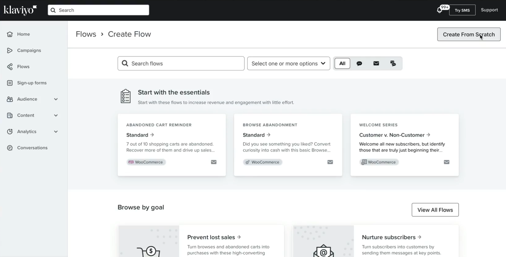 Screenshot of Klaviyo's automations interface