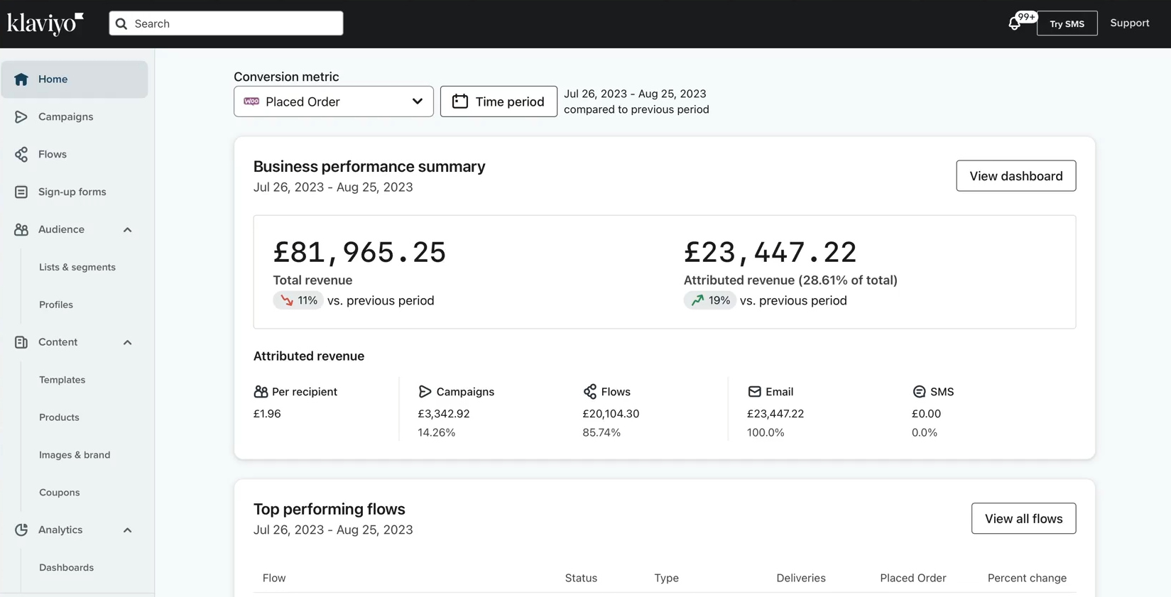 Screenshot of the Klaviyo interface