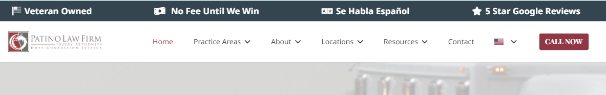 Screenshot of a benefits bar on a law firm website