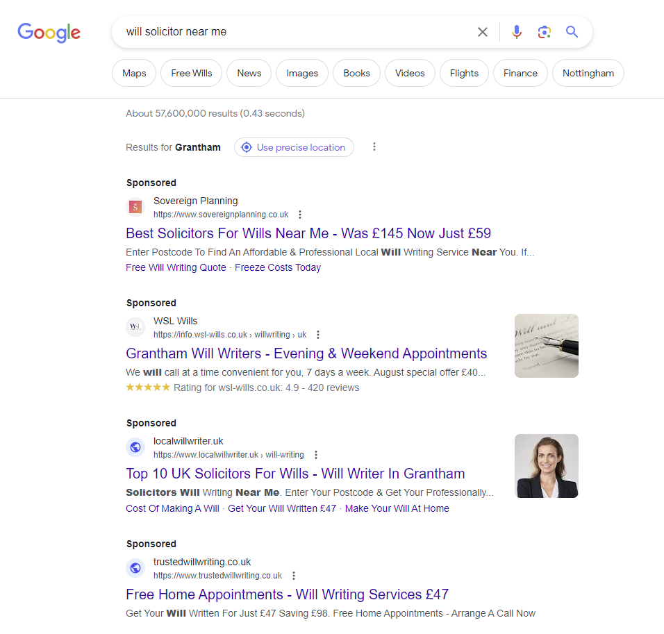 Screenshot of PPC on Google