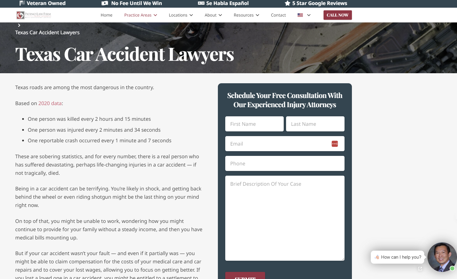 Screenshot of a CTA box on a law firm's website