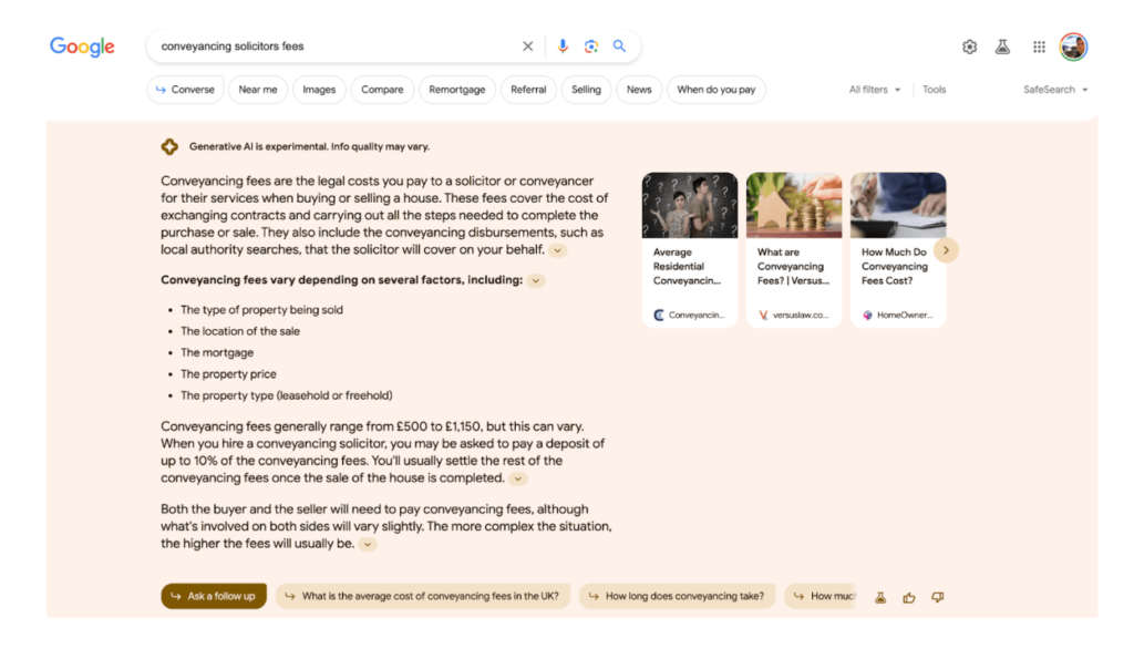 Screenshot of Google's SGE