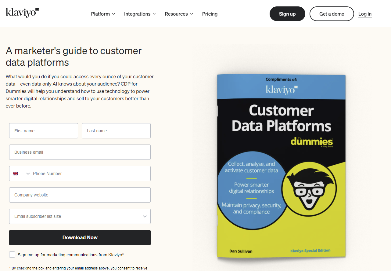 Screenshot of a Klaviyo landing page