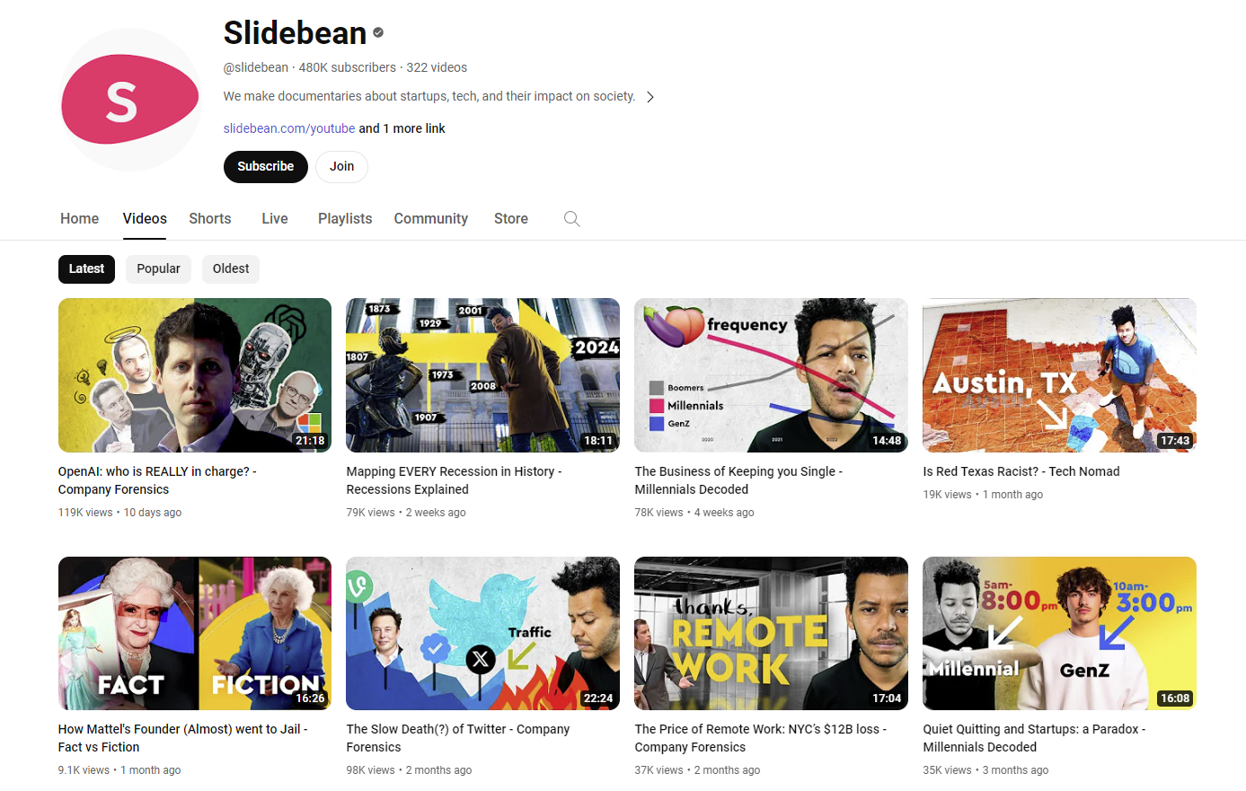 Screenshot of Slidebean's youtube channel