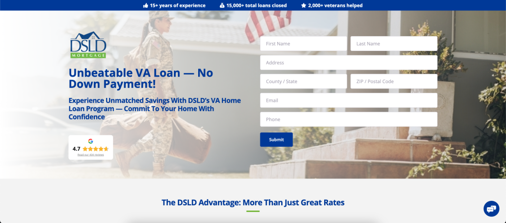 Screenshot of the DSLD Mortgage website.