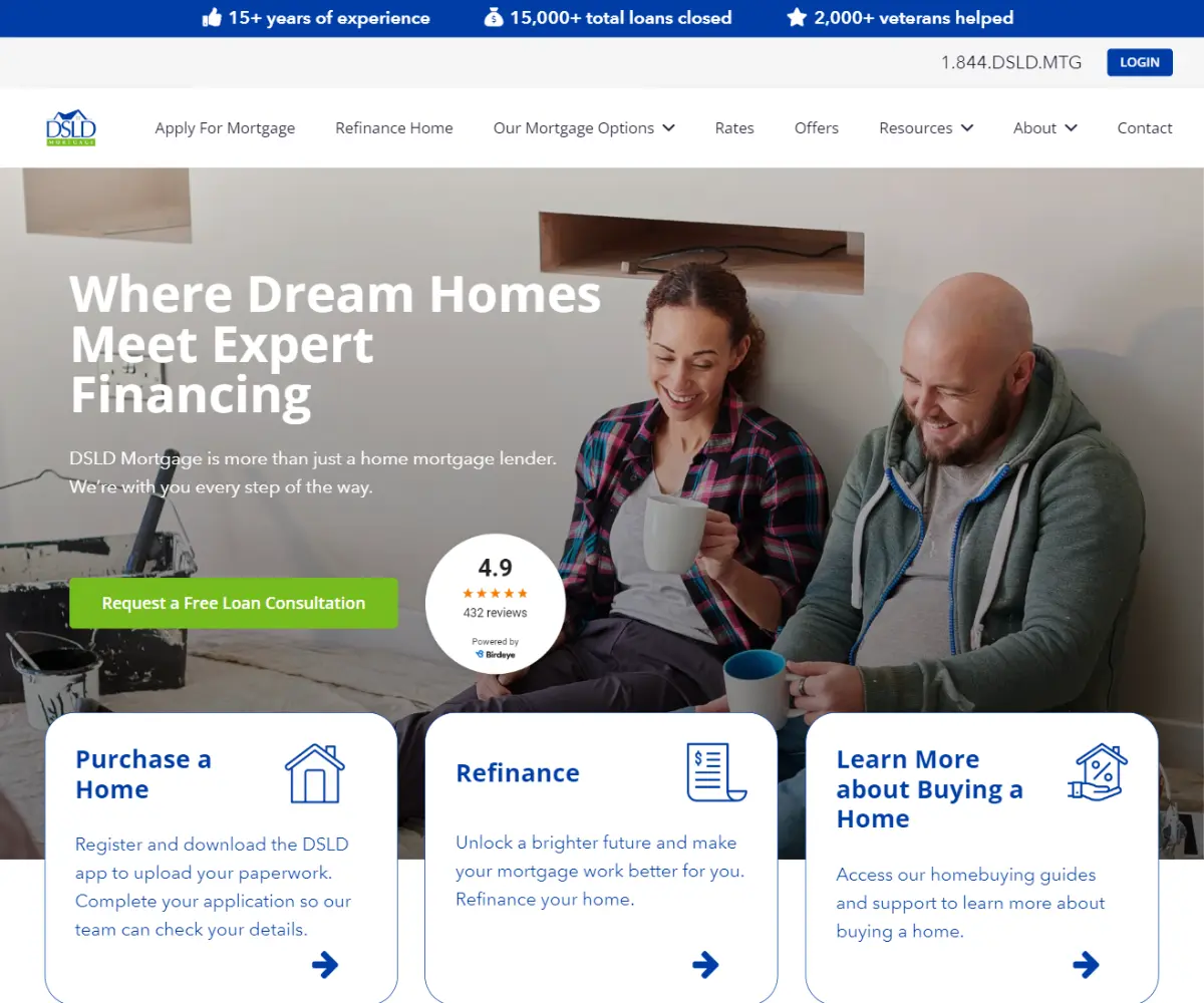 Screenshot of the DSLD Mortgages website.